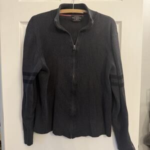 Ralph Lauren Polo Jeans Co. Ribbed Full Zip Striped‎ Sweater Vintage Gray Black